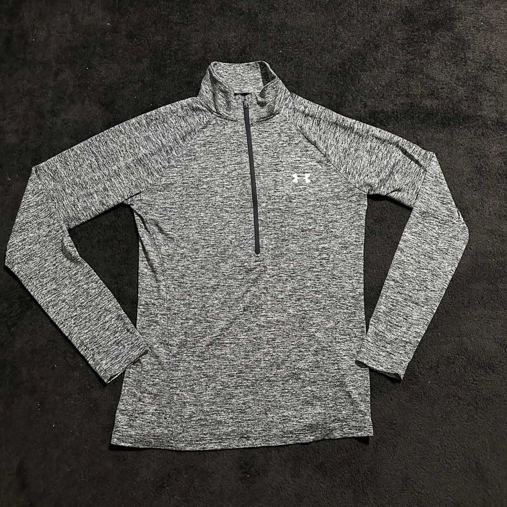 Under Armour Pullover Women Medium Quarter Zip HeatGear Grey Space Dye Heather